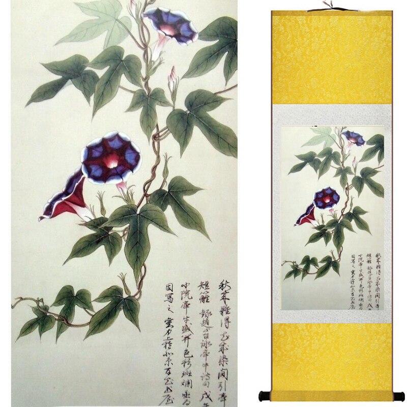 Chinese Art Scroll Painting Flowers Ancient Silk Picture Wall Ideas 20734-Chinese Style Finds™