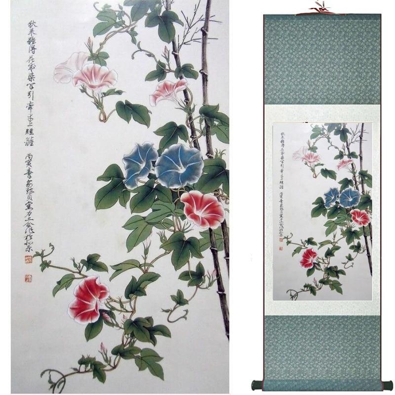 Chinese Art Scroll Painting Flowers Ancient Silk Picture Wall Ideas 20738-Chinese Style Finds™