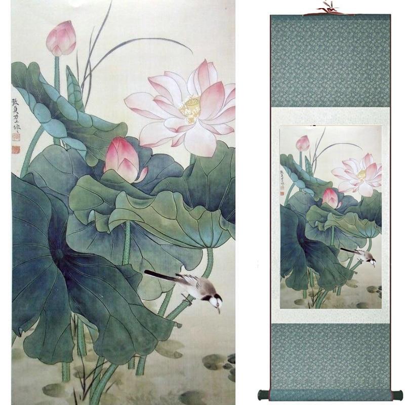 Chinese Art Scroll Painting Flowers Ancient Silk Picture Wall Ideas 20746-Chinese Style Finds™