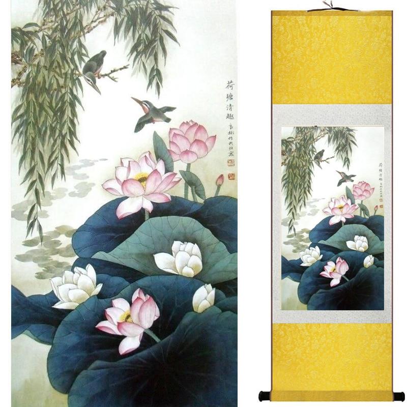 Chinese Art Scroll Painting Flowers Ancient Silk Picture Wall Ideas 20750-Chinese Style Finds™