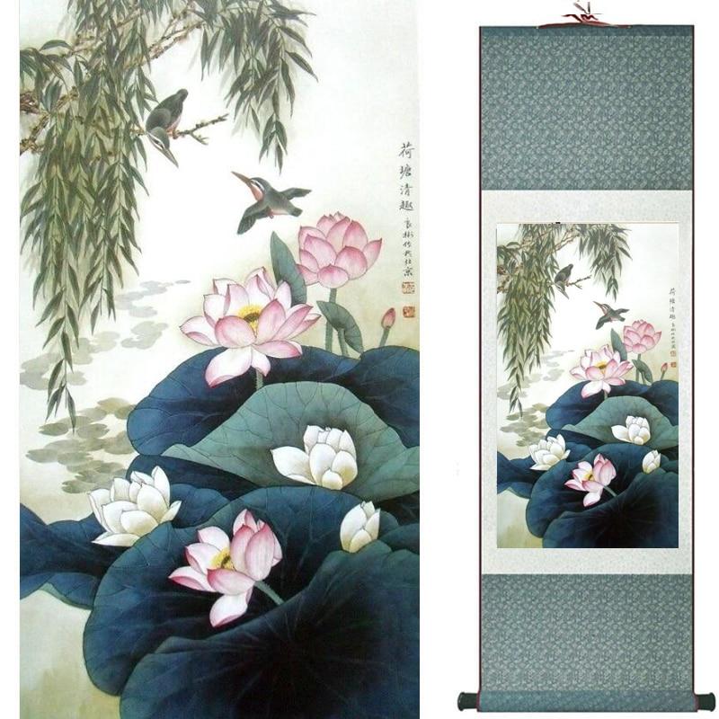 Chinese Art Scroll Painting Flowers Ancient Silk Picture Wall Ideas 20750-Chinese Style Finds™