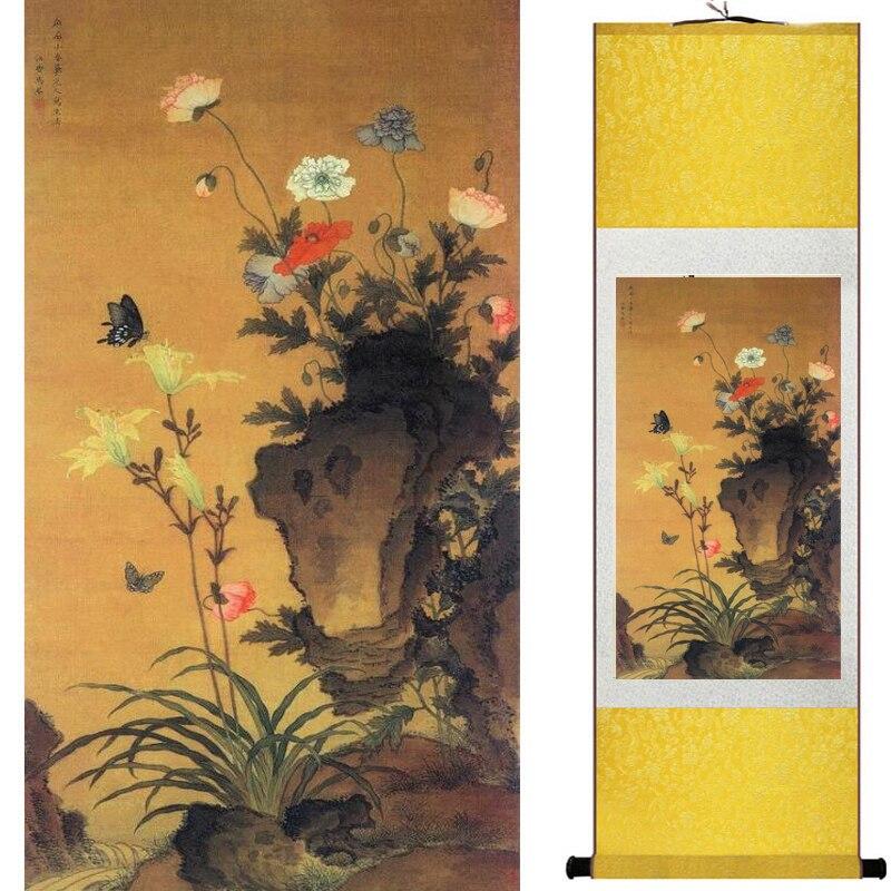 Chinese Art Scroll Painting Flowers Ancient Silk Picture Wall Ideas 20754-Chinese Style Finds™