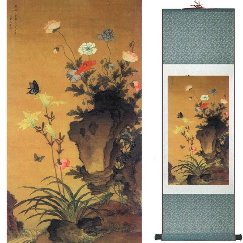 Chinese Art Scroll Painting Flowers Ancient Silk Picture Wall Ideas 20754-Chinese Style Finds™