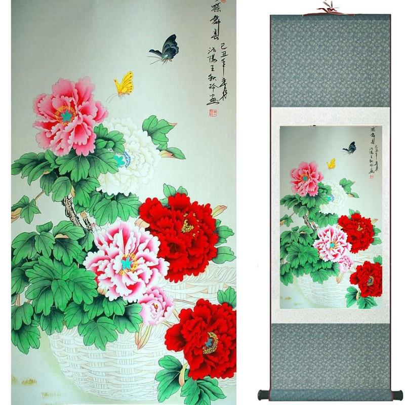 Chinese Art Scroll Painting Flowers Ancient Silk Picture Wall Ideas 20758-Chinese Style Finds™