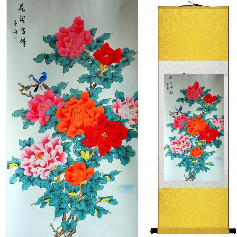 Chinese Art Scroll Painting Flowers Ancient Silk Picture Wall Ideas 20766-Chinese Style Finds™