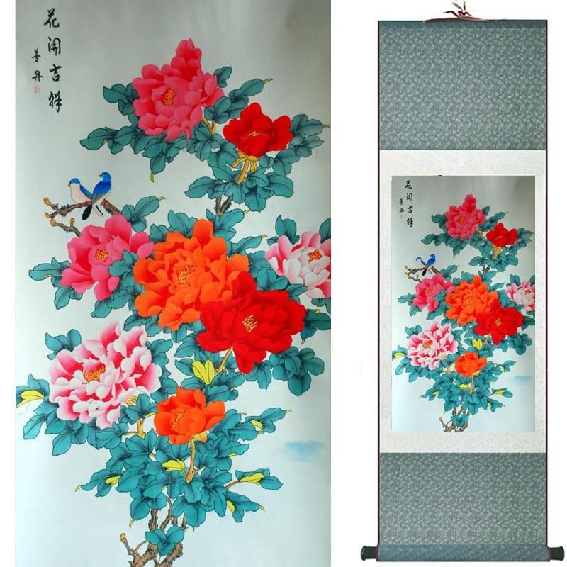 Chinese Art Scroll Painting Flowers Ancient Silk Picture Wall Ideas 20766-Chinese Style Finds™