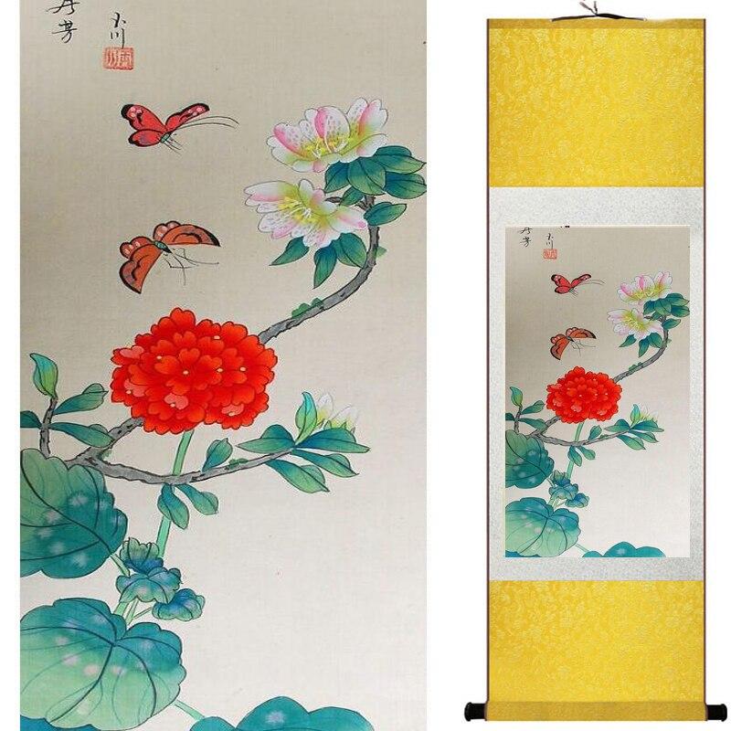 Chinese Art Scroll Painting Flowers Ancient Silk Picture Wall Ideas 20770-Chinese Style Finds™