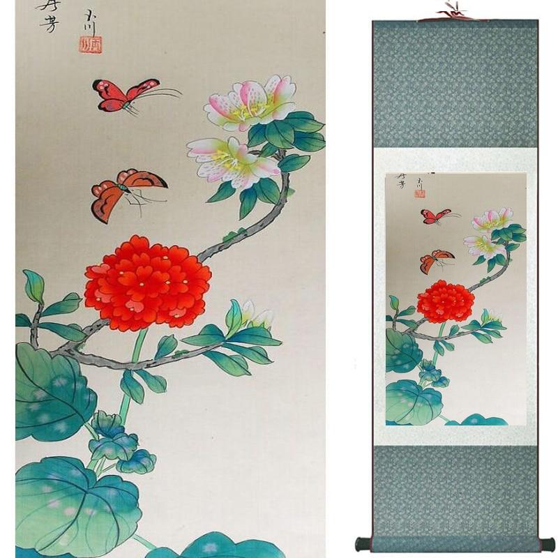 Chinese Art Scroll Painting Flowers Ancient Silk Picture Wall Ideas 20770-Chinese Style Finds™