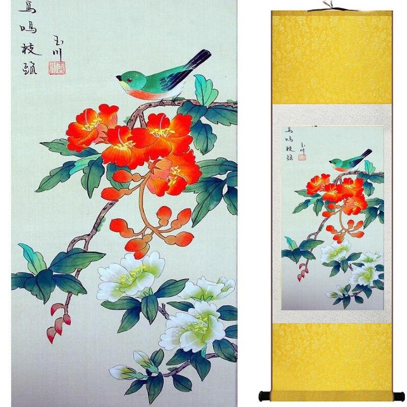 Chinese Art Scroll Painting Flowers Ancient Silk Picture Wall Ideas 20778-Chinese Style Finds™