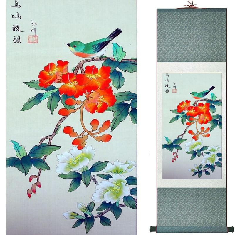 Chinese Art Scroll Painting Flowers Ancient Silk Picture Wall Ideas 20778-Chinese Style Finds™