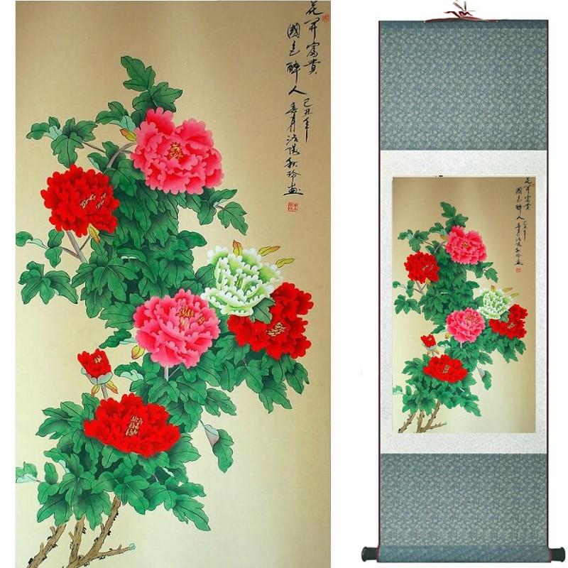 Chinese Art Scroll Painting Flowers Ancient Silk Picture Wall Ideas 20786-Chinese Style Finds™