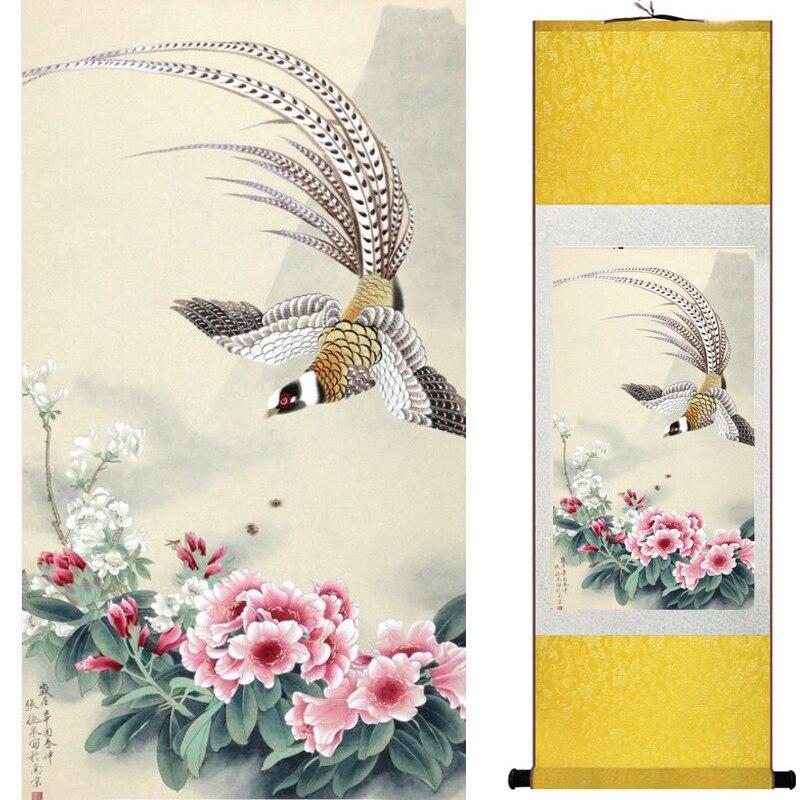 Chinese Art Scroll Painting Flowers Ancient Silk Picture Wall Ideas 20790-Chinese Style Finds™