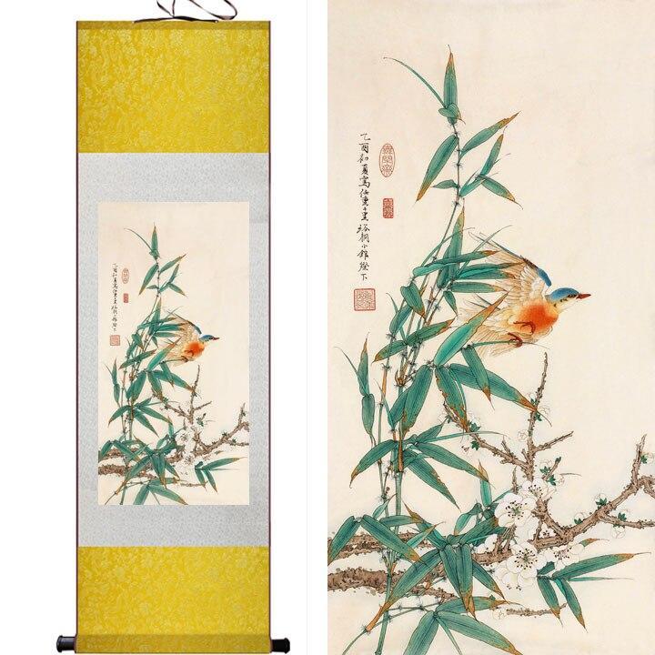 Chinese Art Scroll Painting Flowers And Animal Birds Ancient Silk Picture Wall Ideas 10342-Chinese Style Finds™