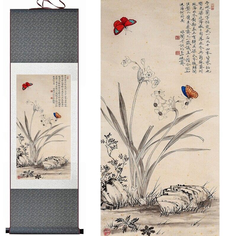 Chinese Art Scroll Painting Flowers Animal Birds Butterfly Ancient Silk Picture Wall Ideas 10566-Chinese Style Finds™