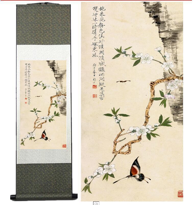 Chinese Art Scroll Painting Flowers Animal Birds Butterfly Ancient Silk Picture Wall Ideas 12058-Chinese Style Finds™