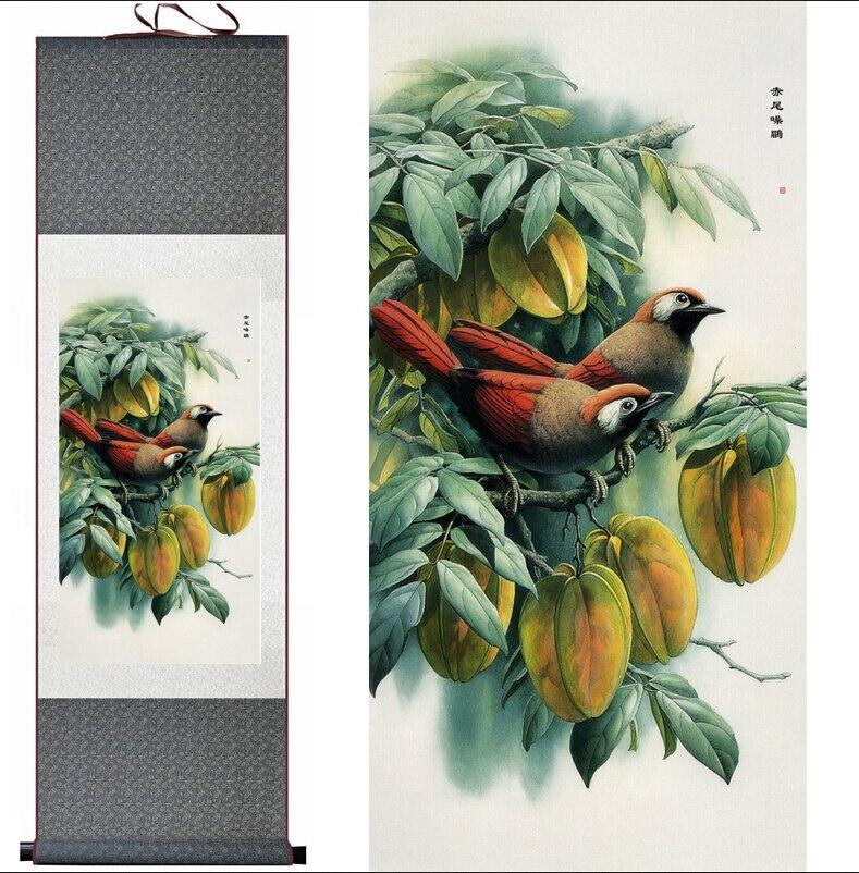 Chinese Art Scroll Painting Garrulax Milnei Animal Birds Ancient Silk Picture Wall Ideas 10860-Chinese Style Finds™