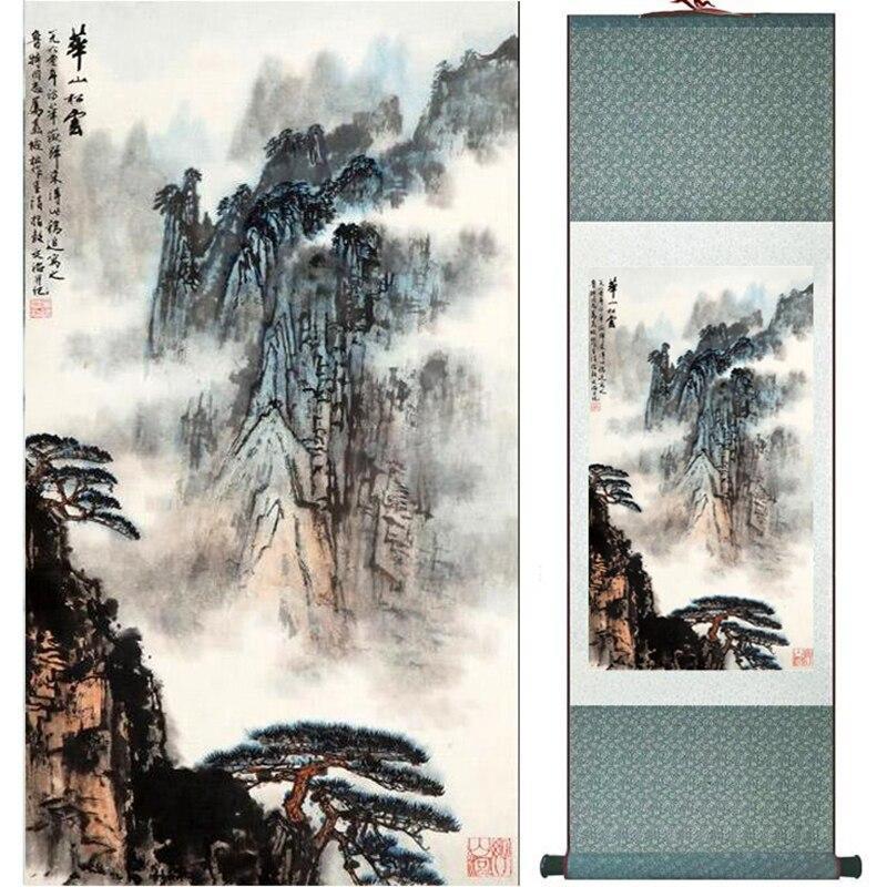 Chinese Art Scroll Painting Huashan Mountain Pine Tree Ancient Silk Picture Wall Ideas 10406-Chinese Style Finds™