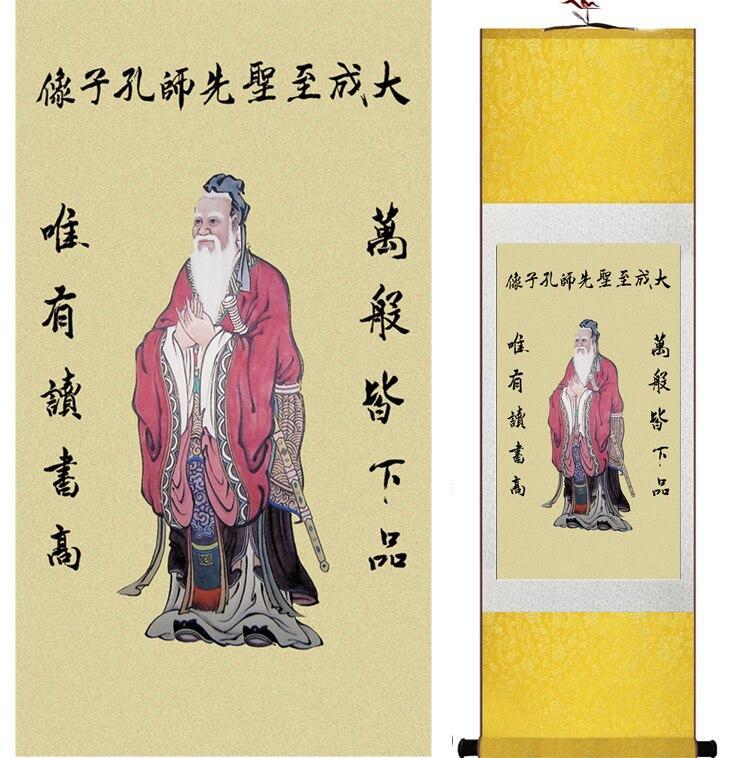 Chinese Art Scroll Painting Kongzi Confusius Ancient Silk Picture Wall Ideas 11842-Chinese Style Finds™