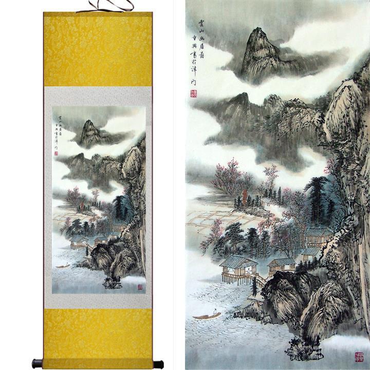 Chinese Art Scroll Painting Landscape Ancient Silk Picture Wall Ideas 10430-Chinese Style Finds™