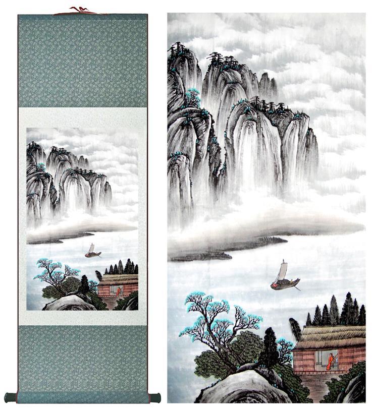 Chinese Art Scroll Painting Landscape Ancient Silk Picture Wall Ideas 10702-Chinese Style Finds™