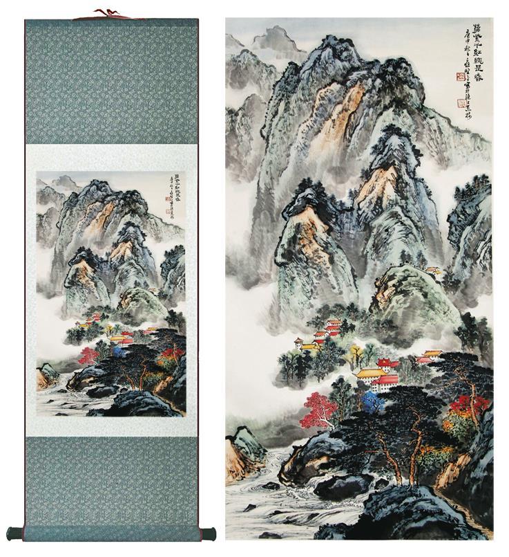 Chinese Art Scroll Painting Landscape Ancient Silk Picture Wall Ideas 10720-Chinese Style Finds™