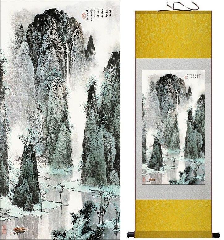 Chinese Art Scroll Painting Landscape Ancient Silk Picture Wall Ideas 12490-Chinese Style Finds™