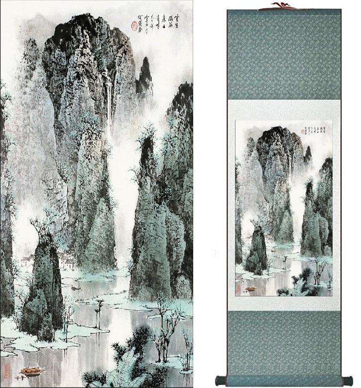 Chinese Art Scroll Painting Landscape Ancient Silk Picture Wall Ideas 12490-Chinese Style Finds™