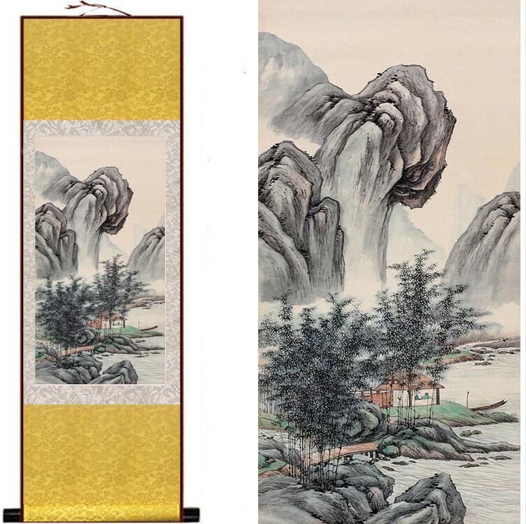 Chinese Art Scroll Painting Landscape Ancient Silk Picture Wall Ideas 12998-Chinese Style Finds™