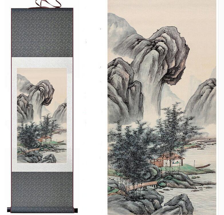 Chinese Art Scroll Painting Landscape Ancient Silk Picture Wall Ideas 12998-Chinese Style Finds™