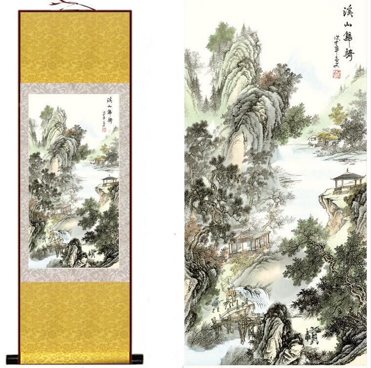 Chinese Art Scroll Painting Landscape Ancient Silk Picture Wall Ideas 13010-Chinese Style Finds™