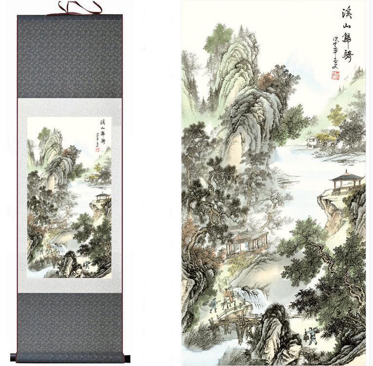 Chinese Art Scroll Painting Landscape Ancient Silk Picture Wall Ideas 13010-Chinese Style Finds™