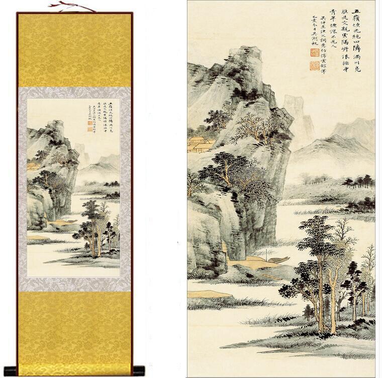 Chinese Art Scroll Painting Landscape Ancient Silk Picture Wall Ideas 13014-Chinese Style Finds™