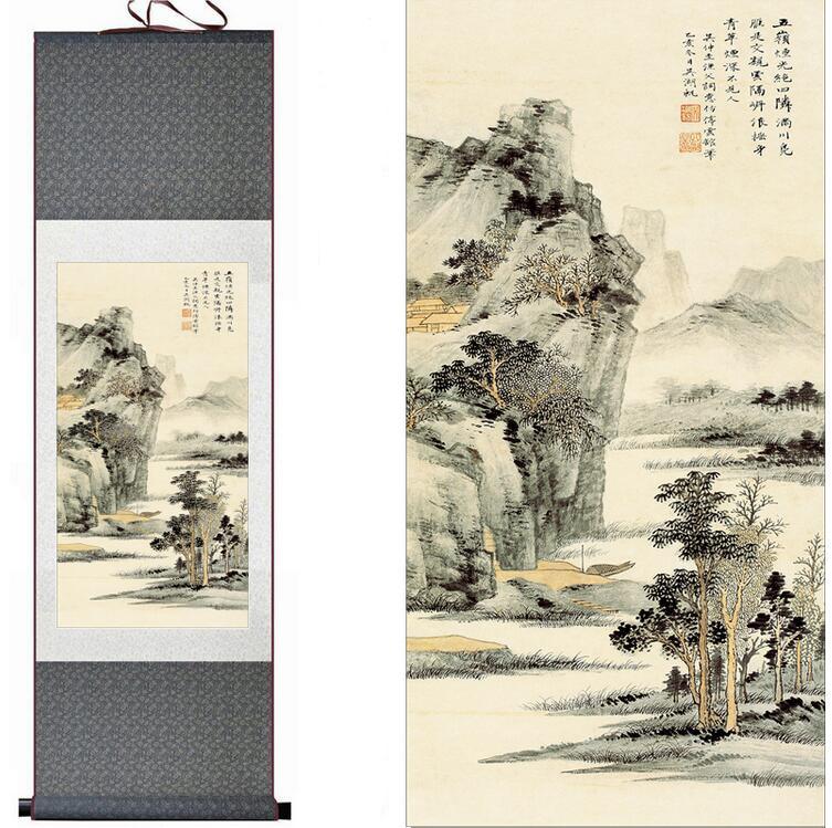 Chinese Art Scroll Painting Landscape Ancient Silk Picture Wall Ideas 13014-Chinese Style Finds™