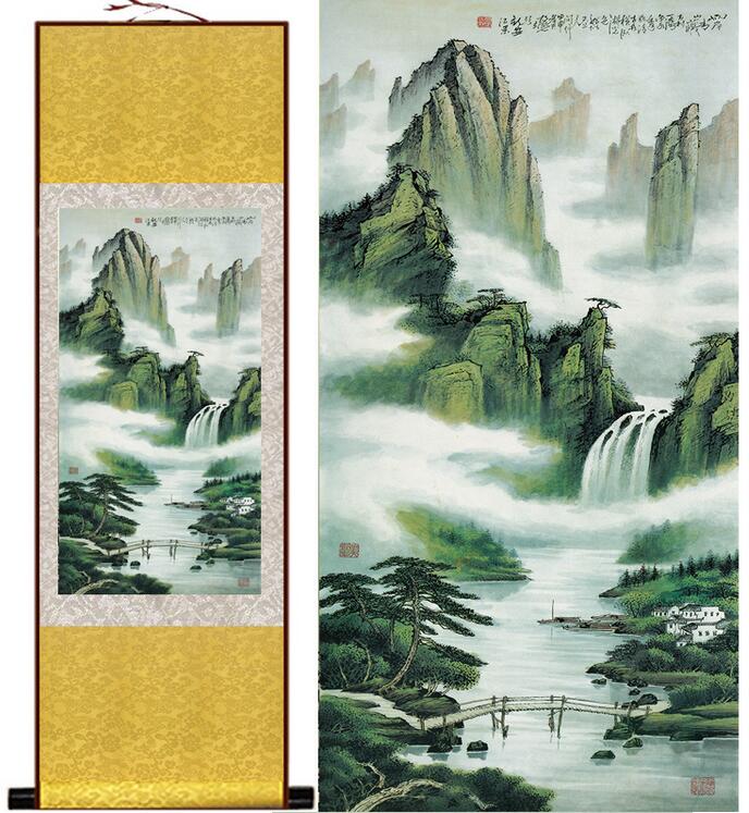 Chinese Art Scroll Painting Landscape Ancient Silk Picture Wall Ideas 13018-Chinese Style Finds™