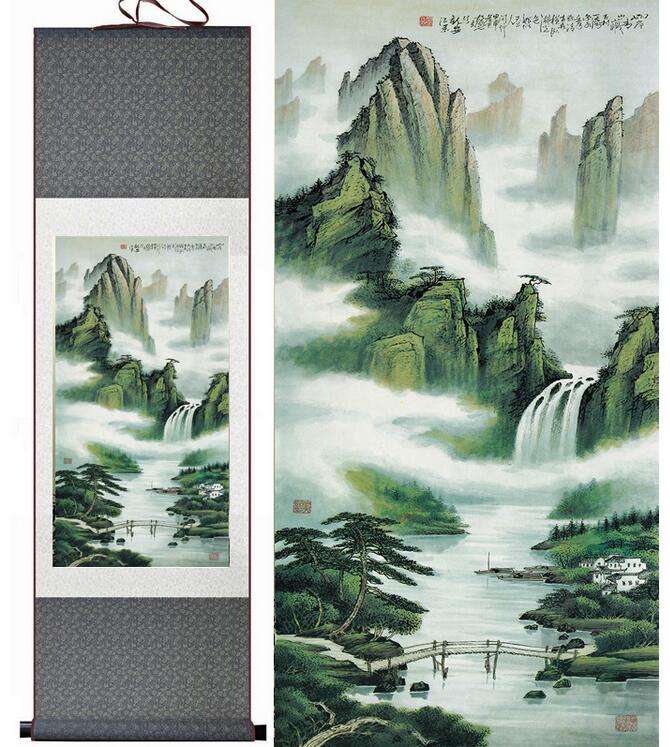 Chinese Art Scroll Painting Landscape Ancient Silk Picture Wall Ideas 13018-Chinese Style Finds™