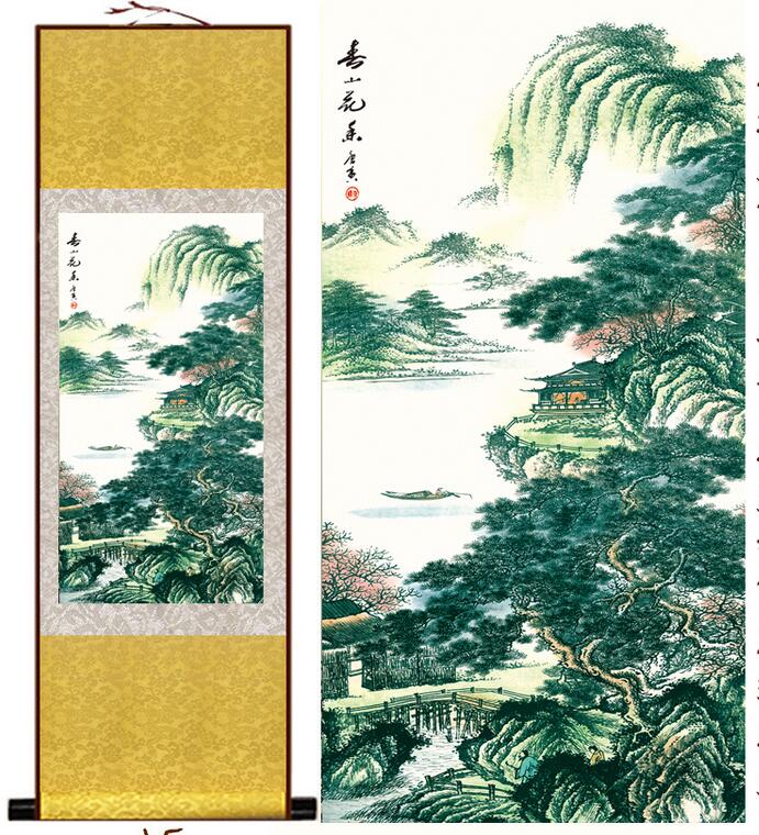 Chinese Art Scroll Painting Landscape Ancient Silk Picture Wall Ideas 13022-Chinese Style Finds™