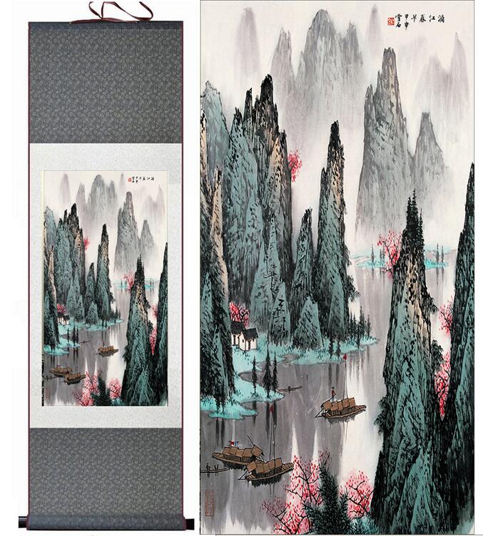 Chinese Art Scroll Painting Landscape Ancient Silk Picture Wall Ideas 13030-Chinese Style Finds™