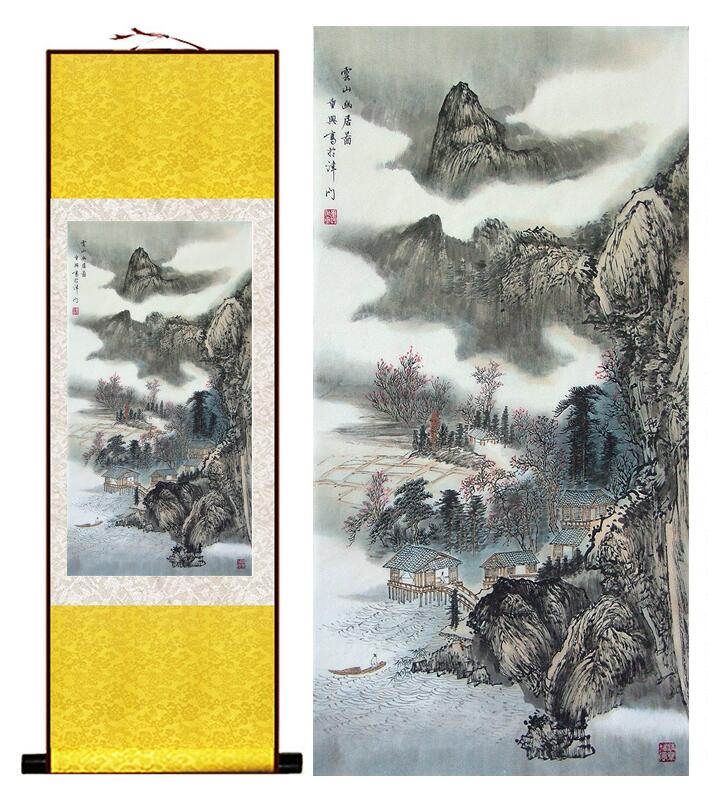 Chinese Art Scroll Painting Landscape Ancient Silk Picture Wall Ideas 13430-Chinese Style Finds™