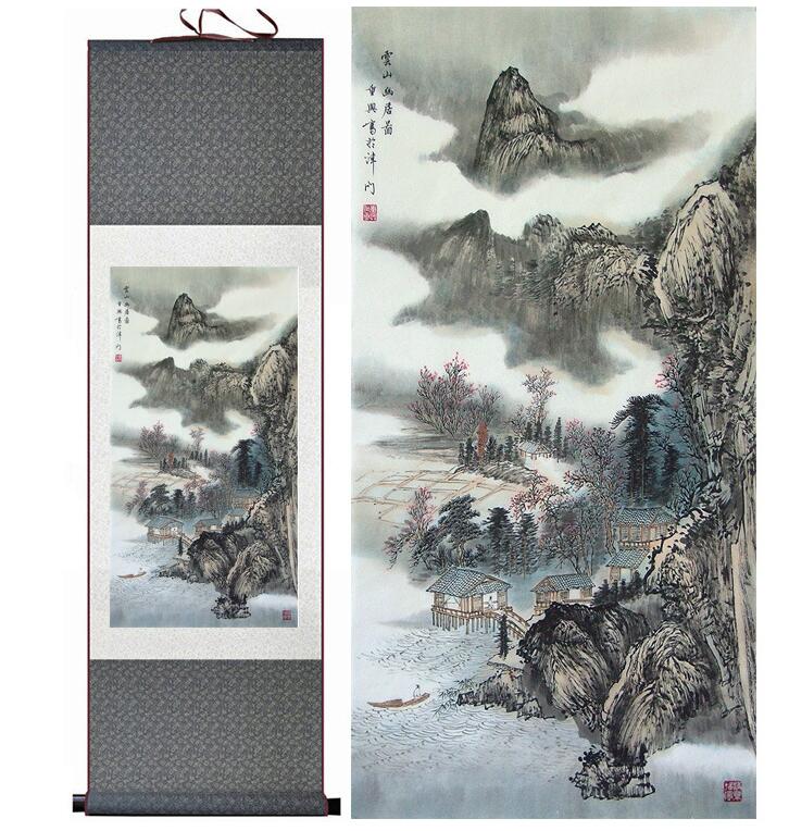 Chinese Art Scroll Painting Landscape Ancient Silk Picture Wall Ideas 13430-Chinese Style Finds™