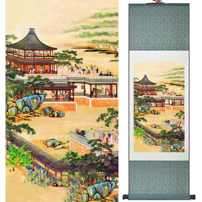 Chinese Art Scroll Painting Landscape Ancient Silk Picture Wall Ideas 15724-Chinese Style Finds™