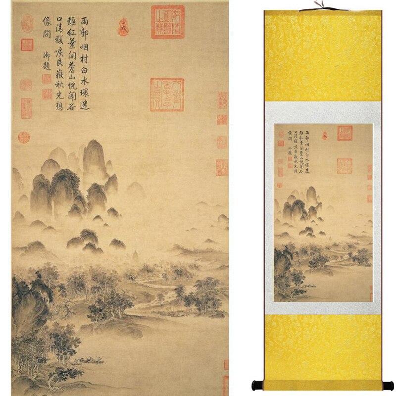 Chinese Art Scroll Painting Landscape Ancient Silk Picture Wall Ideas 18010-Chinese Style Finds™