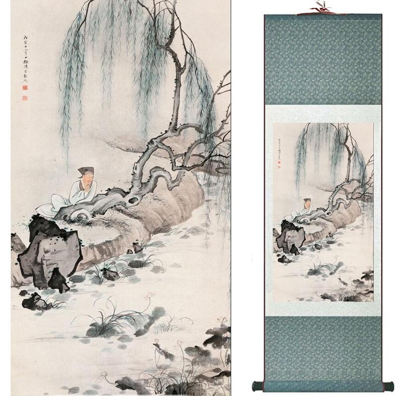 Chinese Art Scroll Painting Landscape Ancient Silk Picture Wall Ideas 20330-Chinese Style Finds™