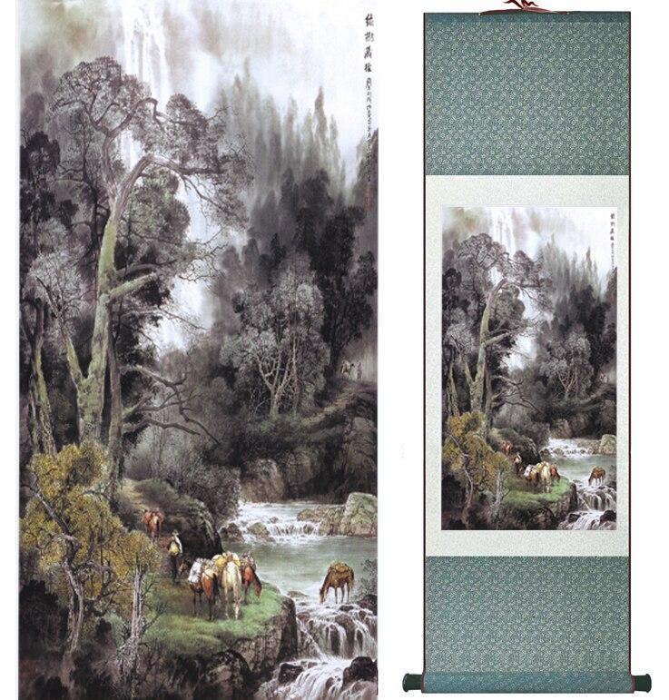 Chinese Art Scroll Painting Landscape Jiang Nan Ancient Silk Picture Wall Ideas 13650-Chinese Style Finds™