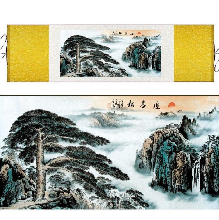 Chinese Art Scroll Painting Landscape Mountain And River Ancient Silk Picture Wall Ideas 11206-Chinese Style Finds™