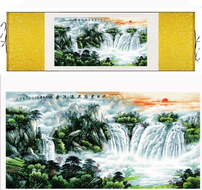 Chinese Art Scroll Painting Landscape Mountain And River Ancient Silk Picture Wall Ideas 11222-Chinese Style Finds™