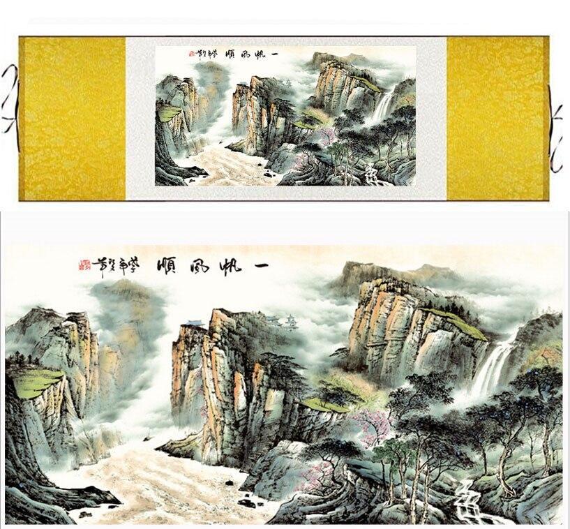 Chinese Art Scroll Painting Landscape Mountain And River Ancient Silk Picture Wall Ideas 11230-Chinese Style Finds™