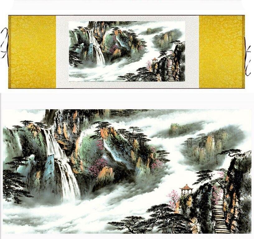 Chinese Art Scroll Painting Landscape Mountain And River Ancient Silk Picture Wall Ideas 11234-Chinese Style Finds™