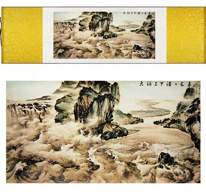 Chinese Art Scroll Painting Landscape Mountain And River Ancient Silk Picture Wall Ideas 11322-Chinese Style Finds™