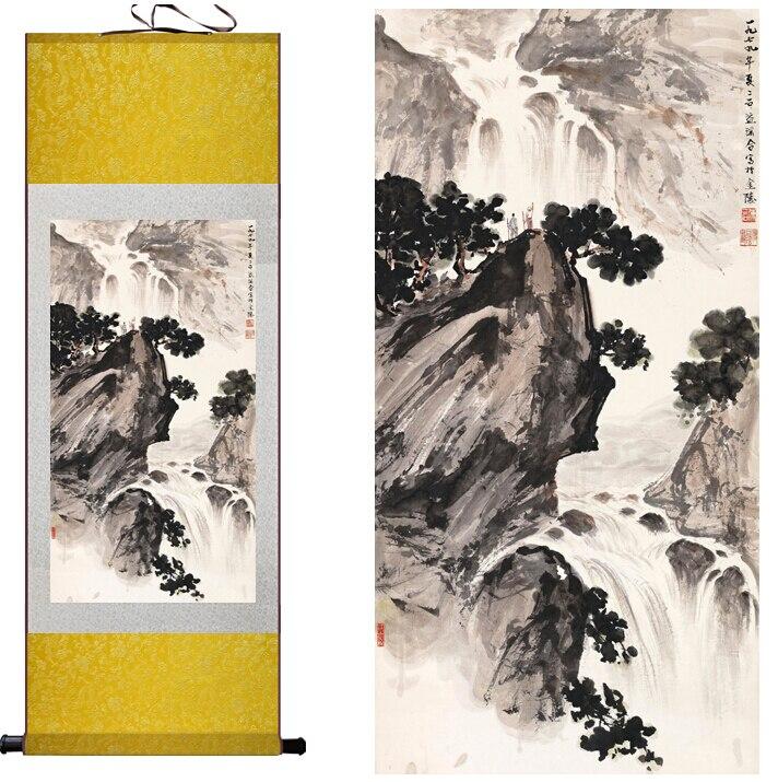 Chinese Art Scroll Painting Landscape Mountain And River Ancient Silk Picture Wall Ideas 11350-Chinese Style Finds™