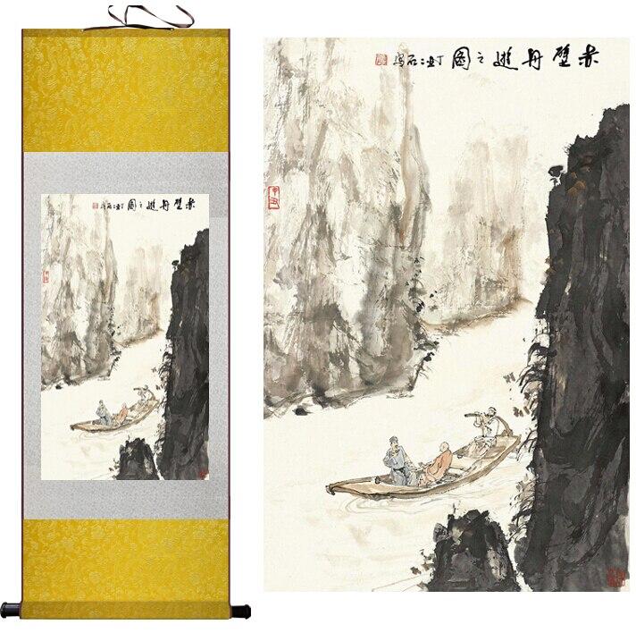 Chinese Art Scroll Painting Landscape Mountain And River Ancient Silk Picture Wall Ideas 11354-Chinese Style Finds™